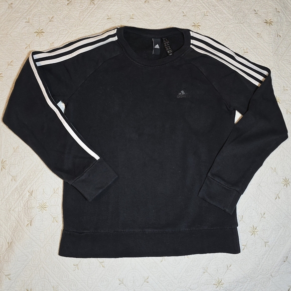 Adidas Crewneck Sweatshirt Women's Medium Black 3 Stripe Athleisure Athletic - Picture 1 of 7